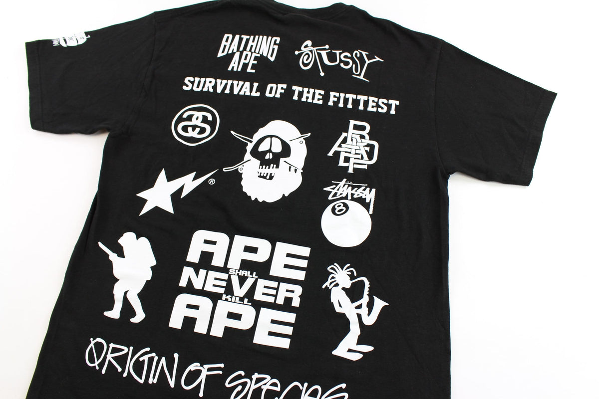 Bape x Stussy Survival of The Fittest Logo Tee Black - SARUUK
