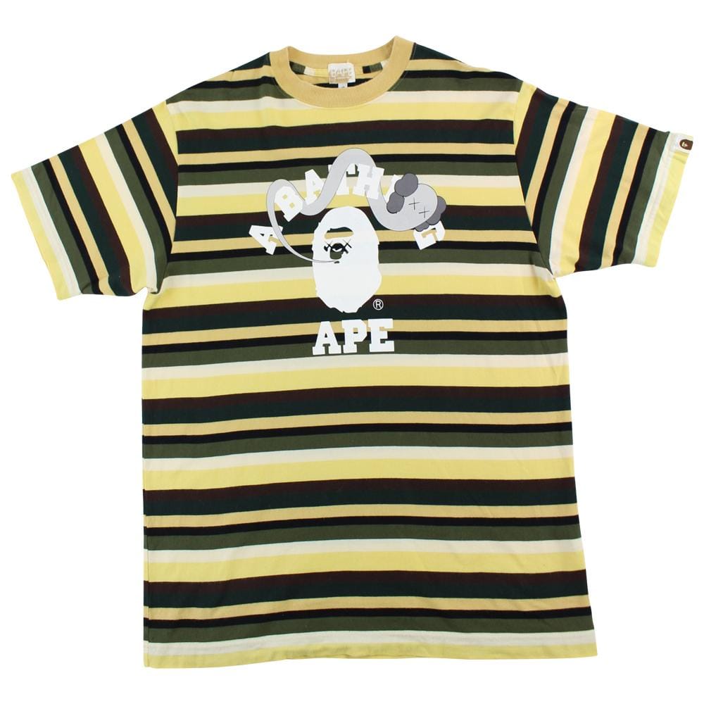 Bape x Kaws college logo Striped Tee Yellow - SARUUK