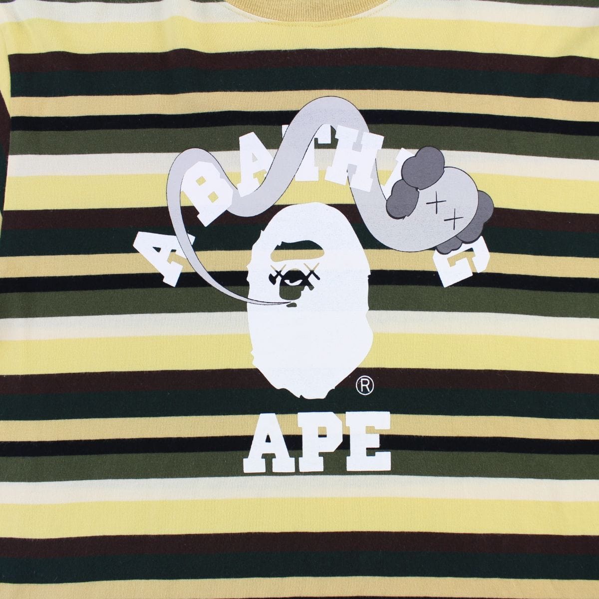 Bape x Kaws college logo Striped Tee Yellow - SARUUK