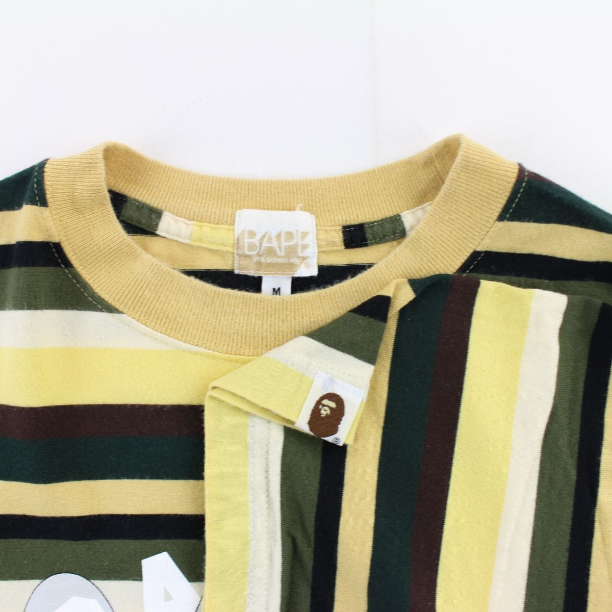 Bape x Kaws college logo Striped Tee Yellow - SARUUK