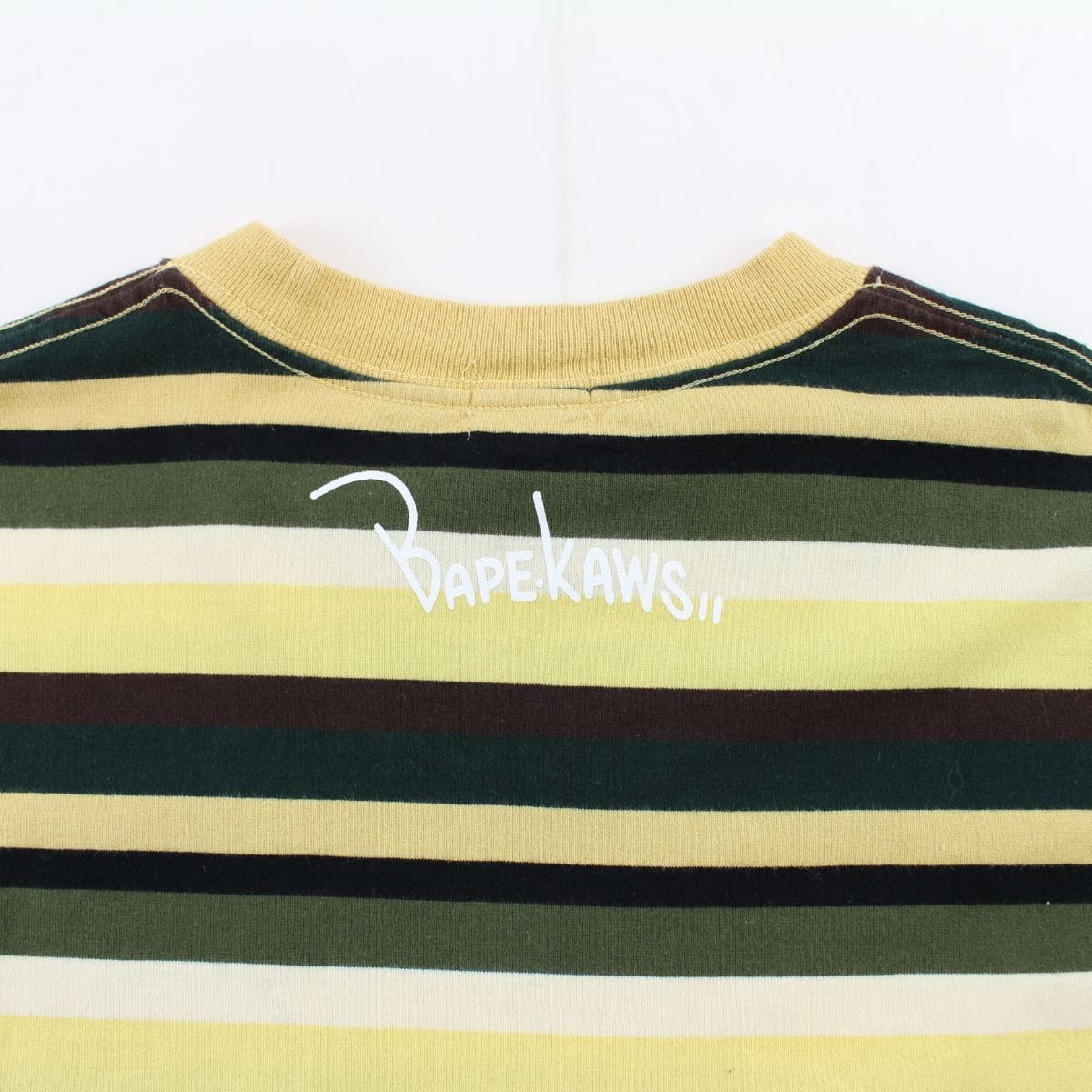 Bape x Kaws college logo Striped Tee Yellow - SARUUK