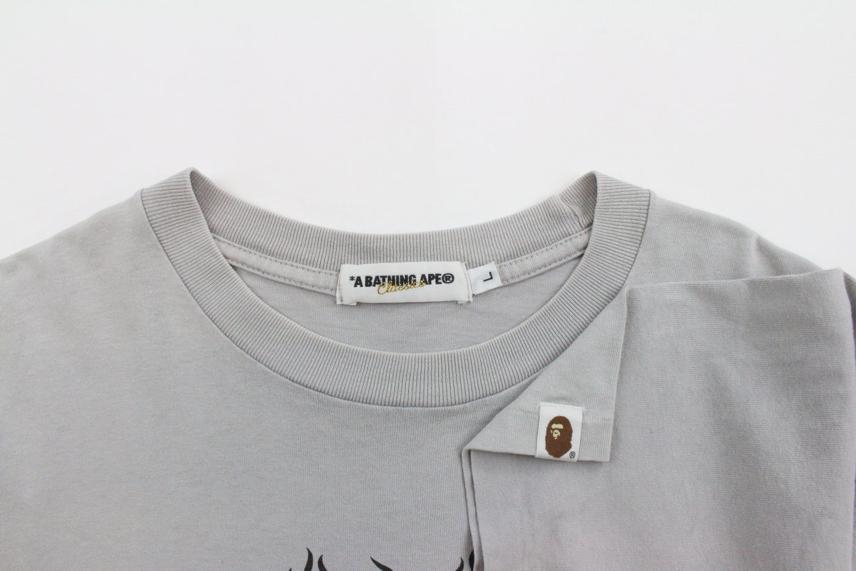 Bape Black Flame College Logo Tee Grey Gradient - SaruGeneral