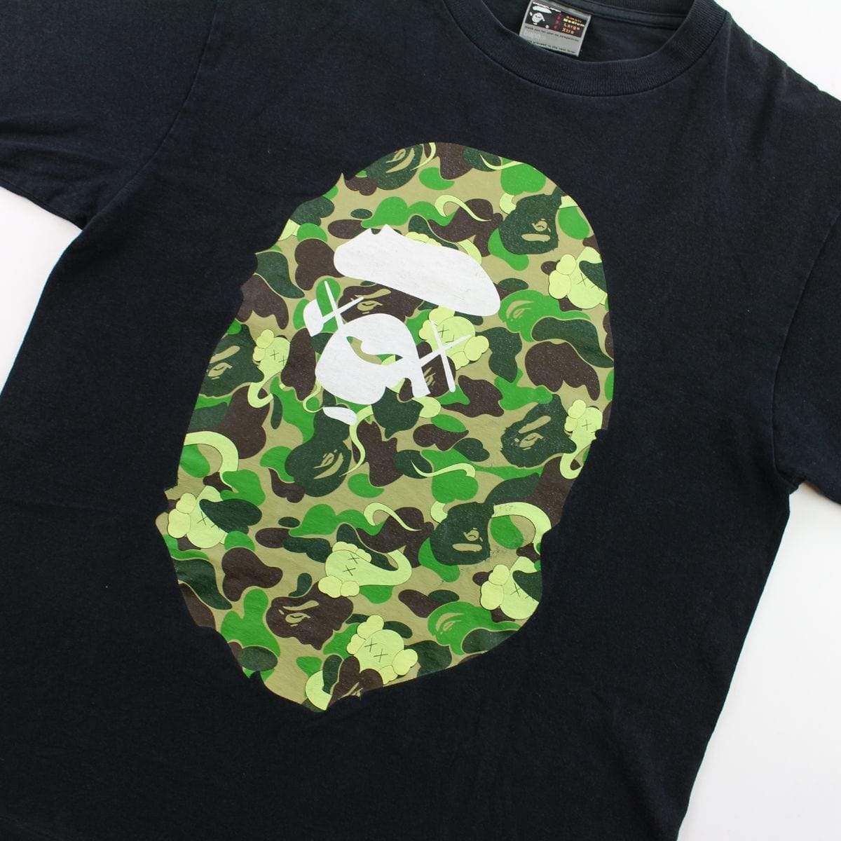 Bape x Kaws ABC Green Camo Big Ape Logo Tee Black - SaruGeneral