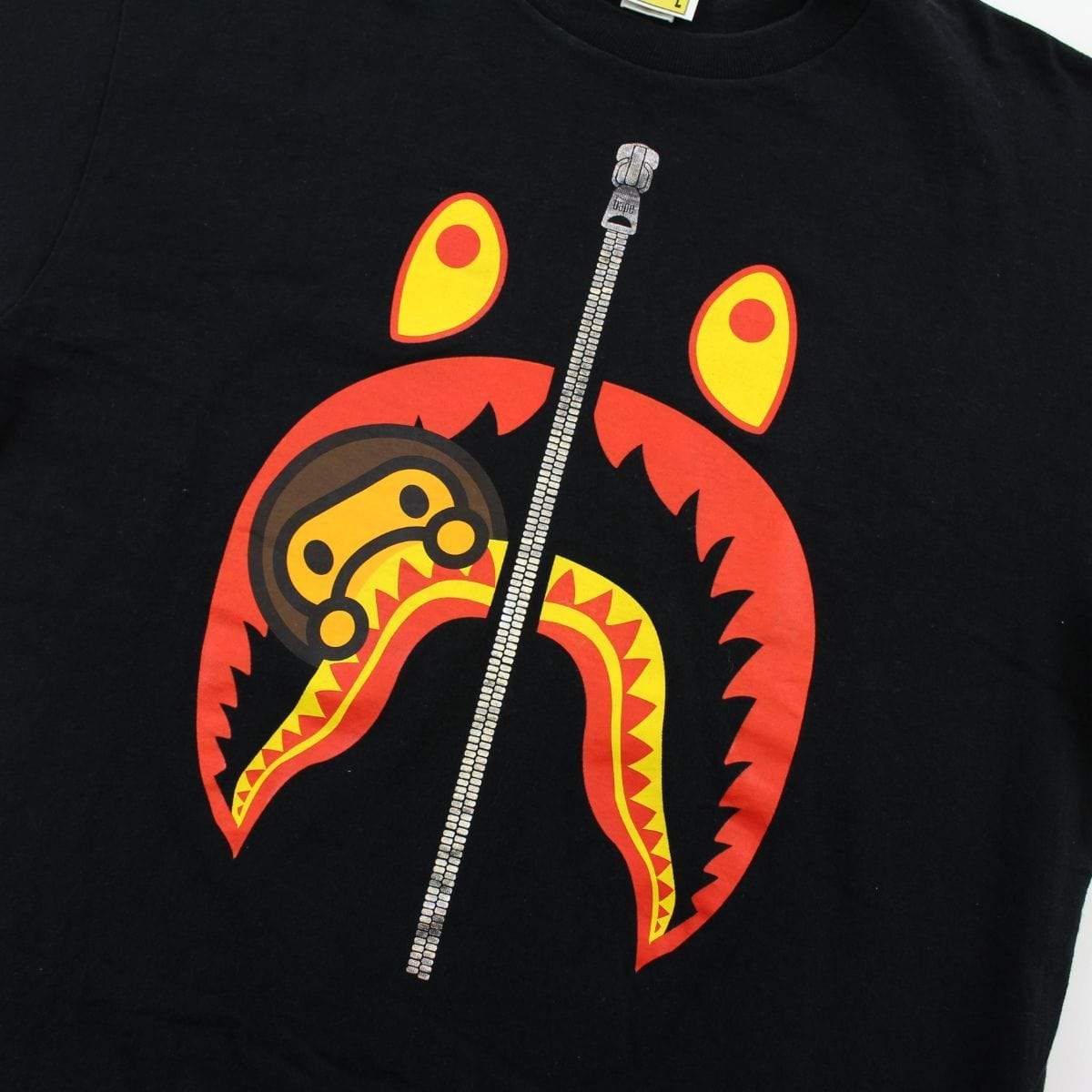 Bape Milo Orange Yellow Shark Face Tee Black - SaruGeneral