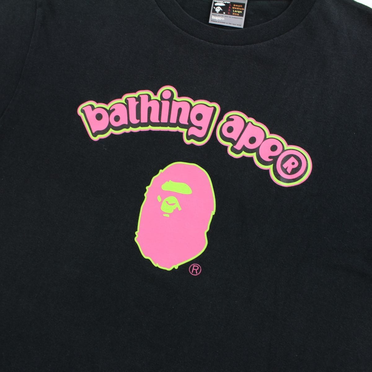 Bape Pink 3D Text Ape Face Tee Black - SARUUK