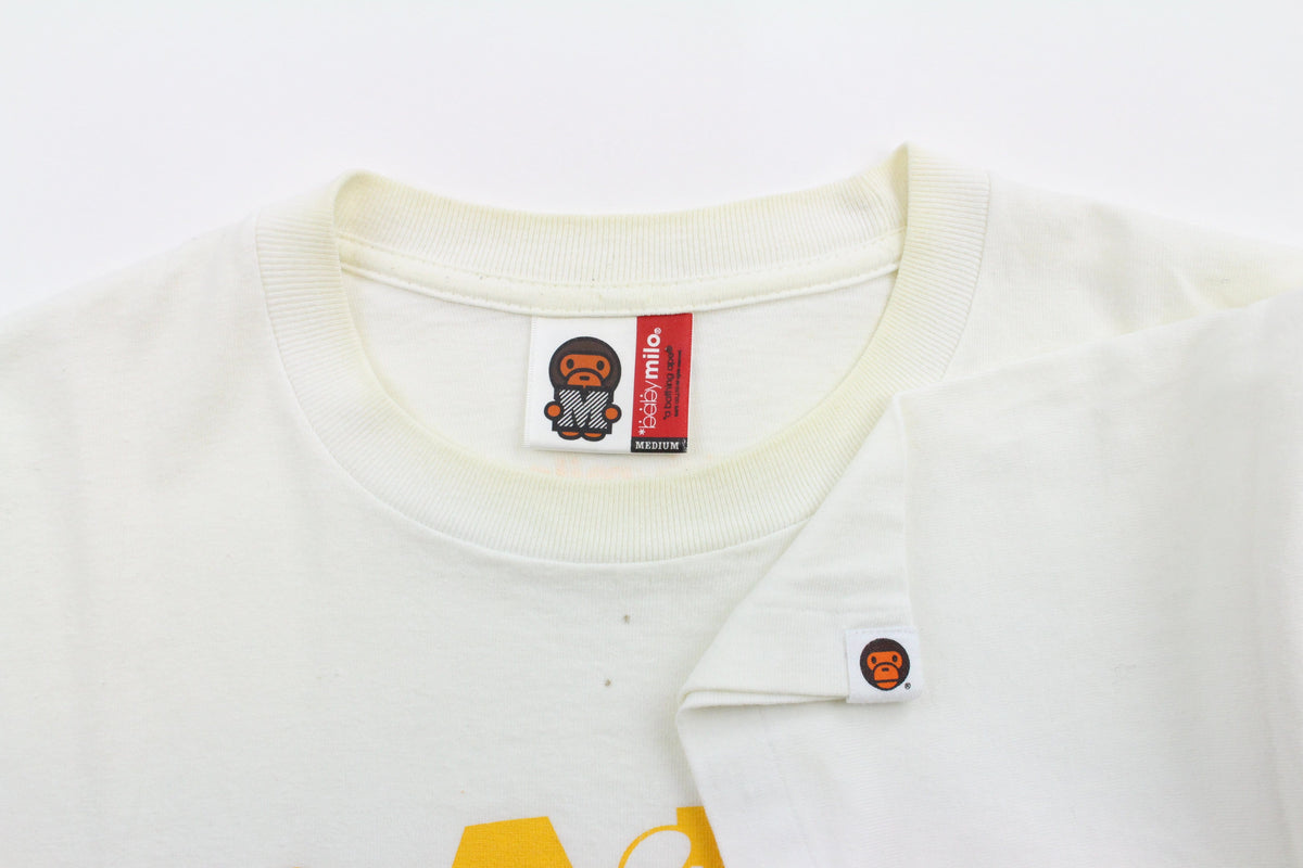 Bape Baby Milo Yellow Arc Text Tee White - SaruGeneral