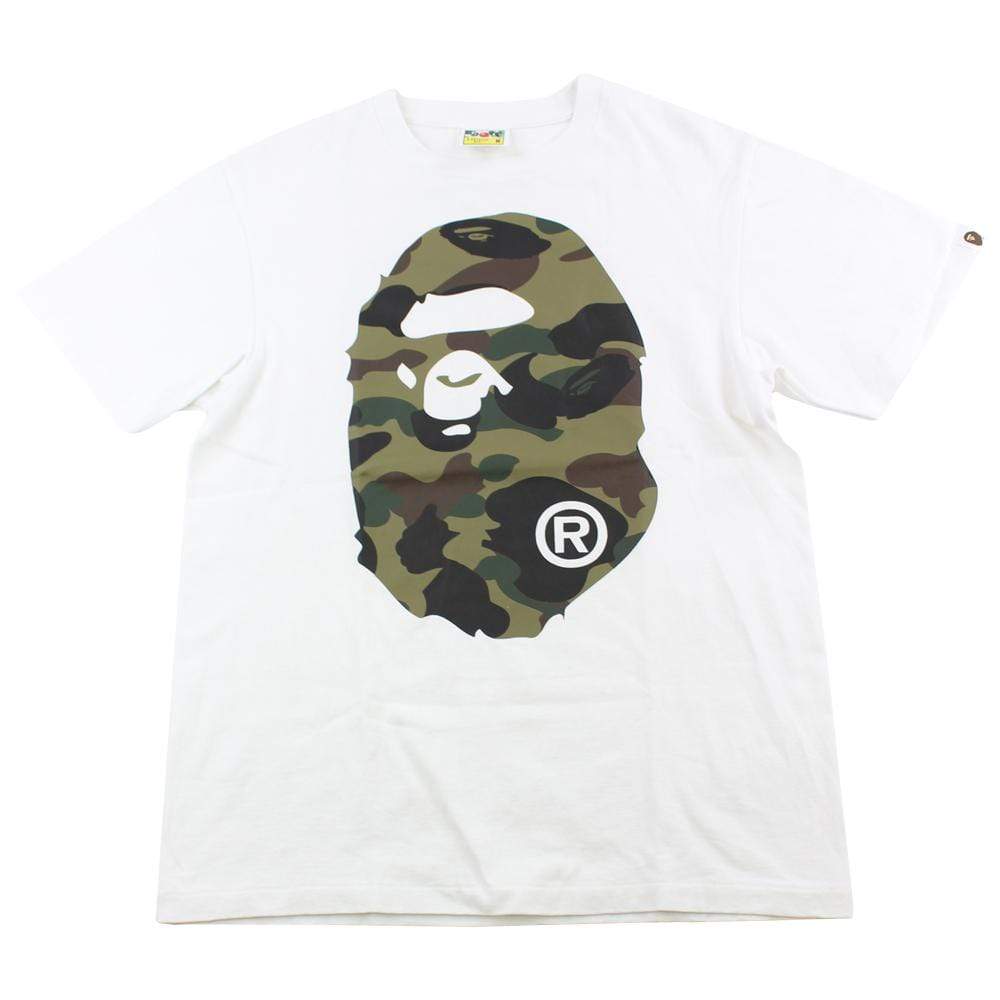 Bape 1st Green Camo College Logo Tee White - SaruGeneral
