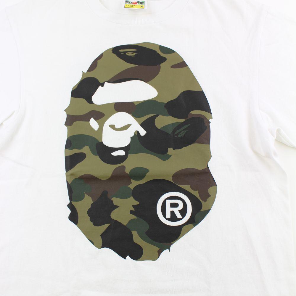 Bape 1st Green Camo College Logo Tee White - SaruGeneral