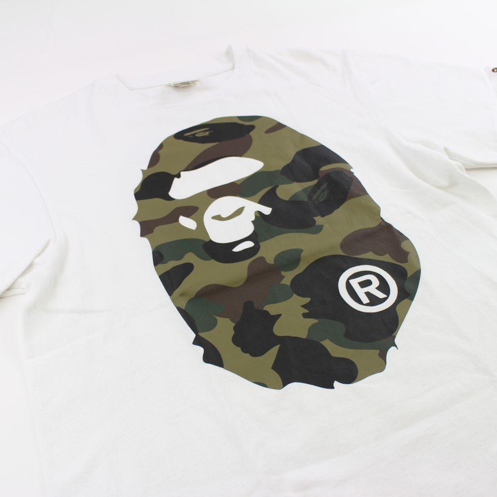Bape 1st Green Camo College Logo Tee White - SaruGeneral