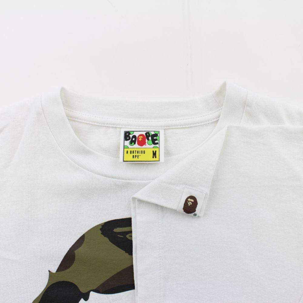 Bape 1st Green Camo College Logo Tee White - SaruGeneral