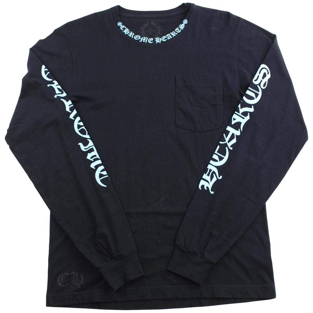 chrome hearts teal neckline text ls black - SaruGeneral