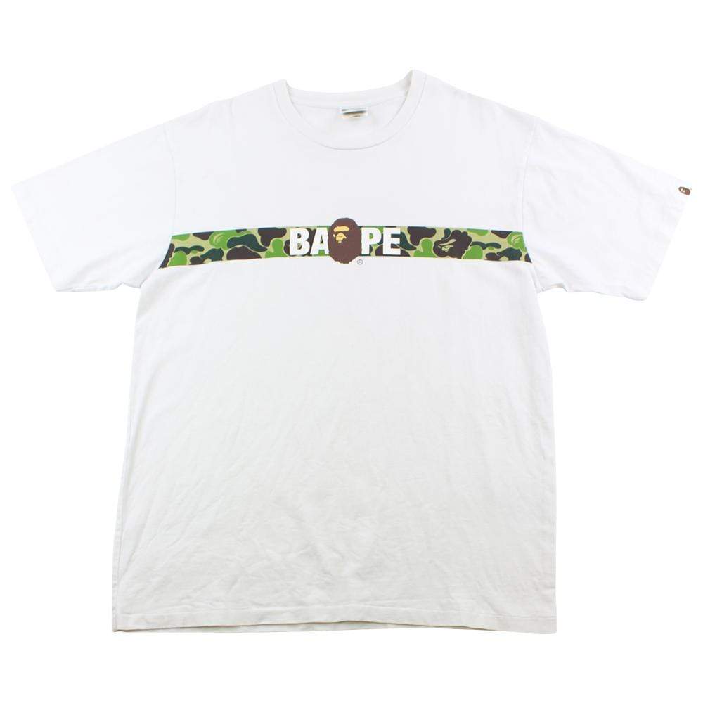Bape ABC Green Camo Tape Logo Tee White - SaruGeneral