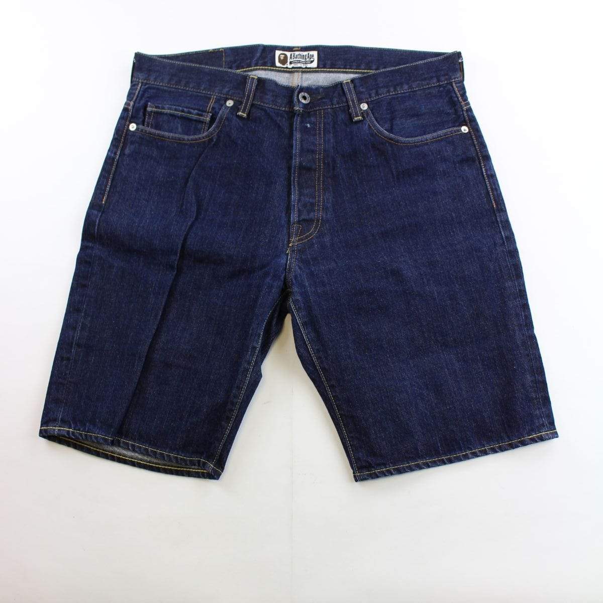 Bape Red College Logo jean shorts - SaruGeneral