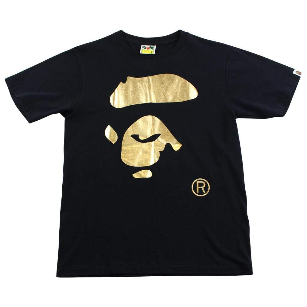 Bape Gold Foil Ape Face Logo Tee Black - SaruGeneral