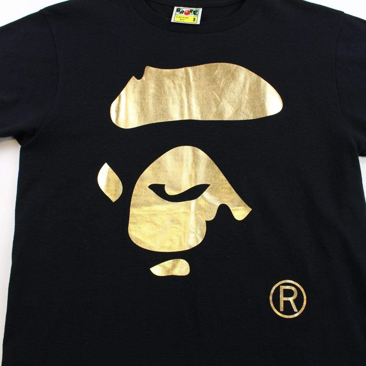 Bape Gold Foil Ape Face Logo Tee Black - SaruGeneral