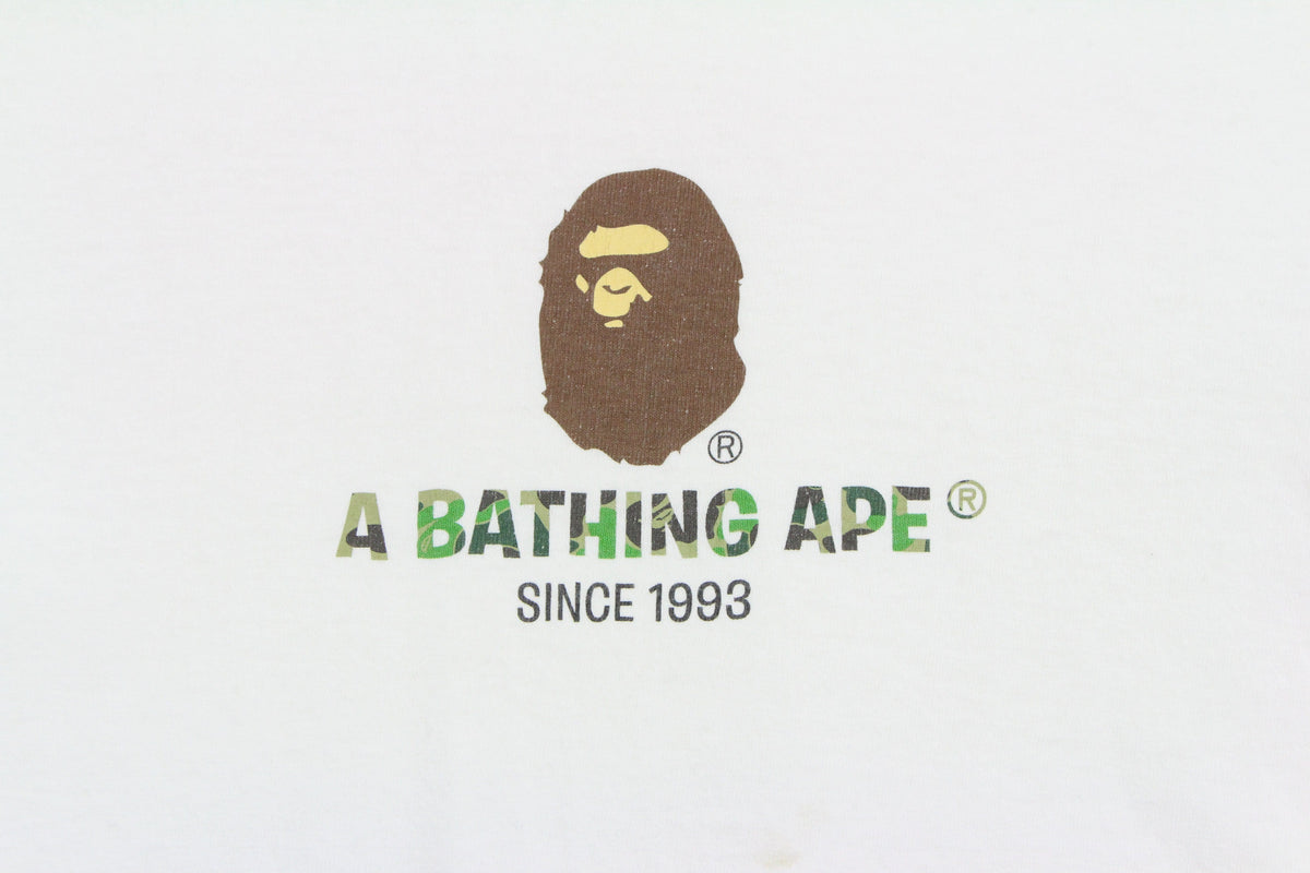 Bape Ape 1st Green Camo Text Tee White - SaruGeneral