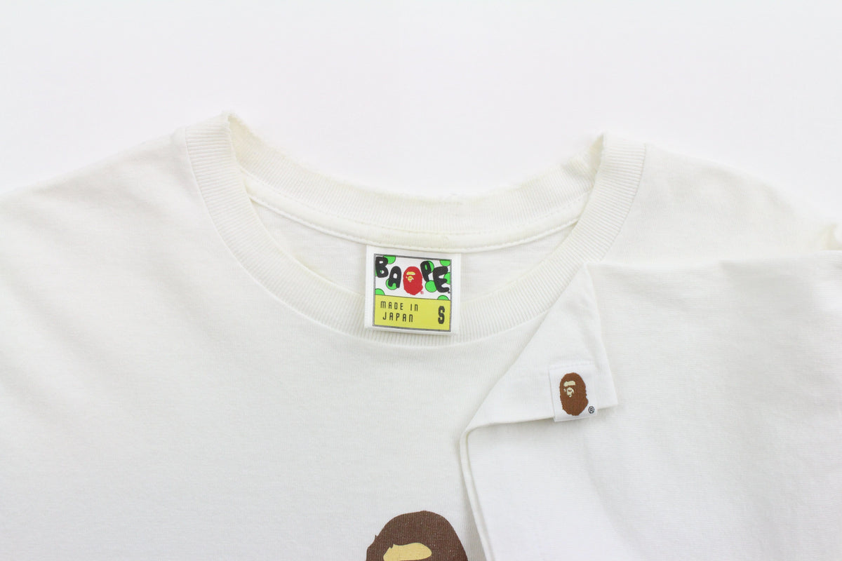 Bape Ape 1st Green Camo Text Tee White - SaruGeneral