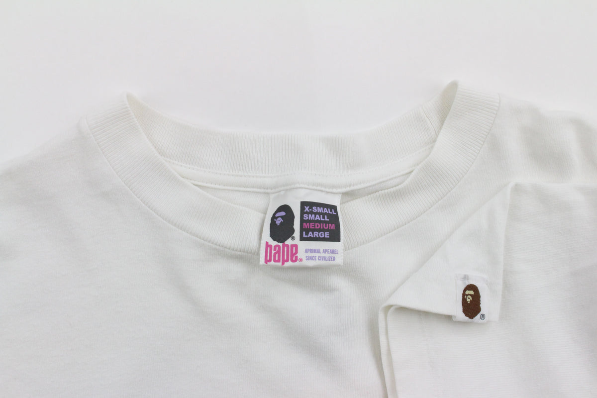Bape Chest logo Blue Angry Face Ape Logo Tee White - SaruGeneral