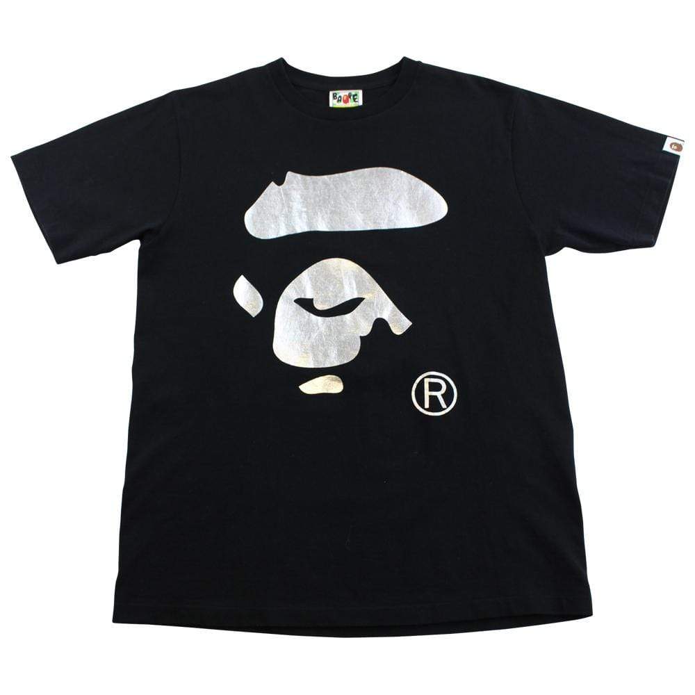 bape silver foil ape face logo tee black - SaruGeneral