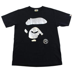 bape silver foil ape face logo tee black