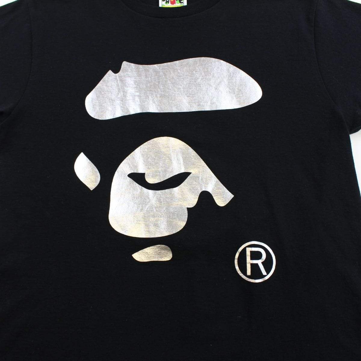 bape silver foil ape face logo tee black - SaruGeneral
