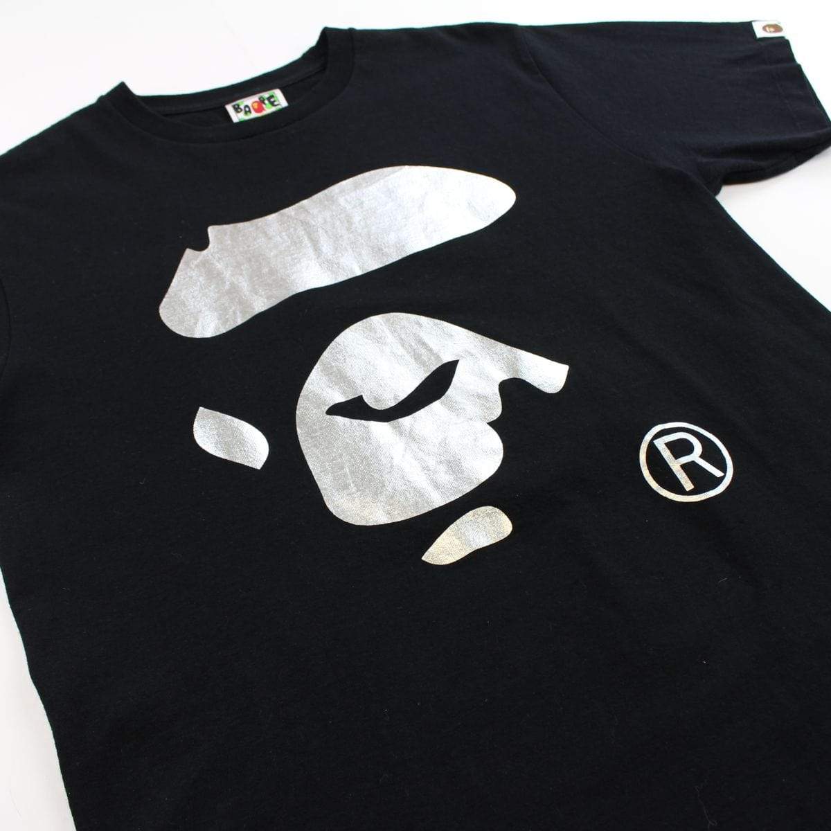 bape silver foil ape face logo tee black - SaruGeneral
