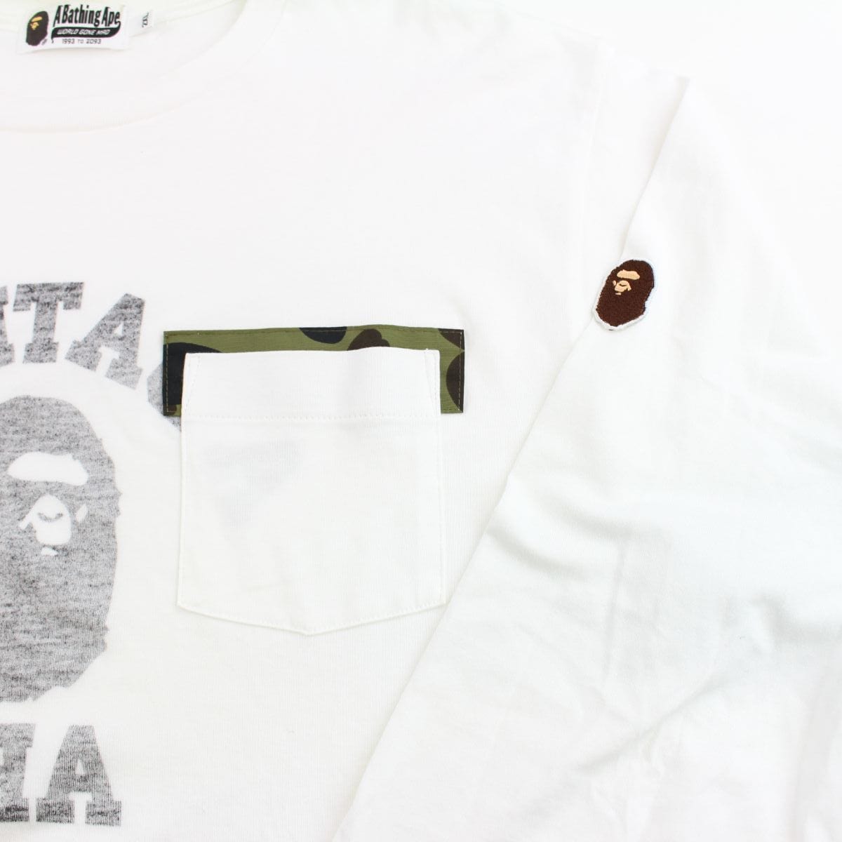 Bape backwards college logo pocket ls white - SaruGeneral