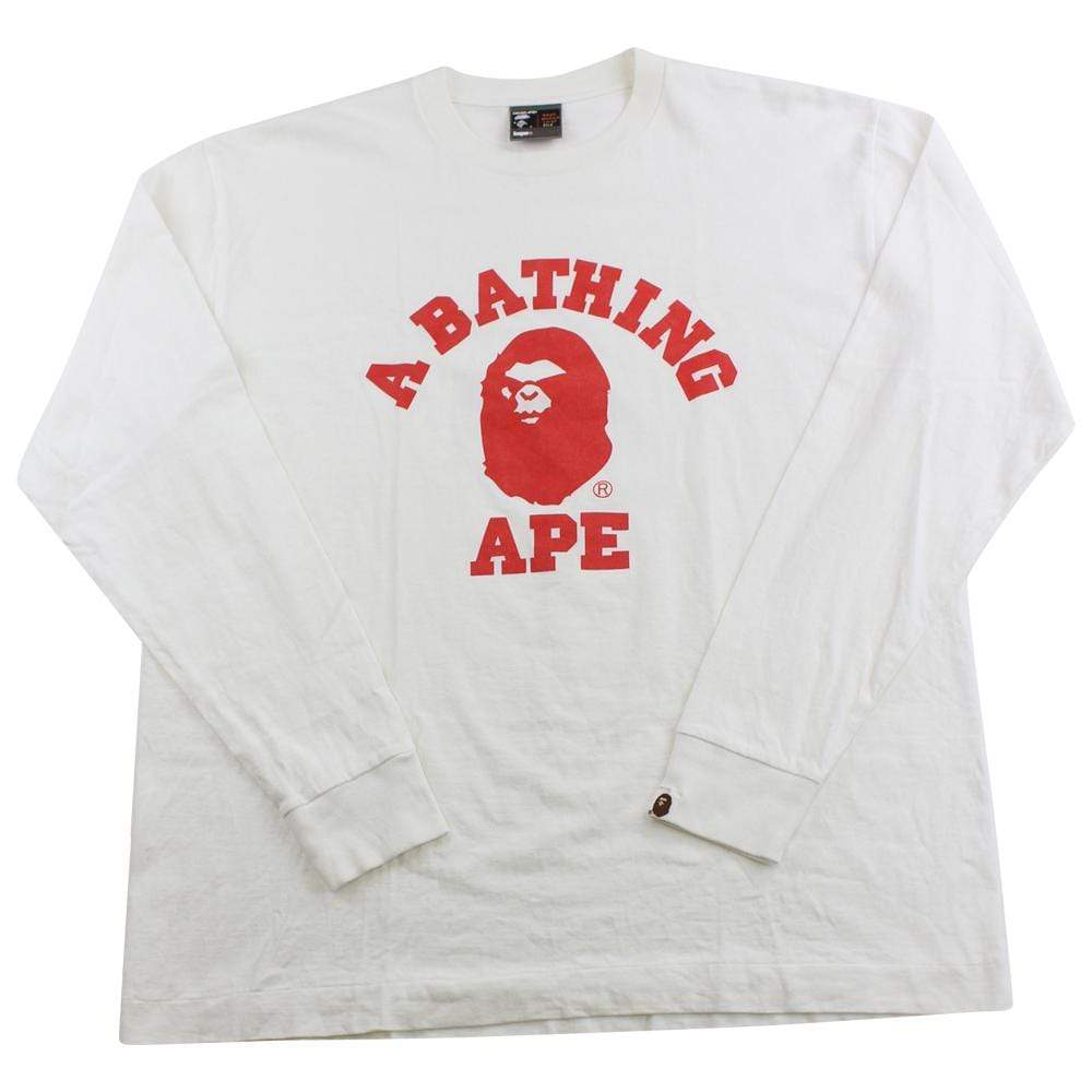 bape red angry college logo ls white - SaruGeneral