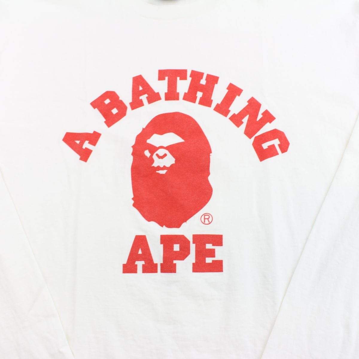 bape red angry college logo ls white - SaruGeneral