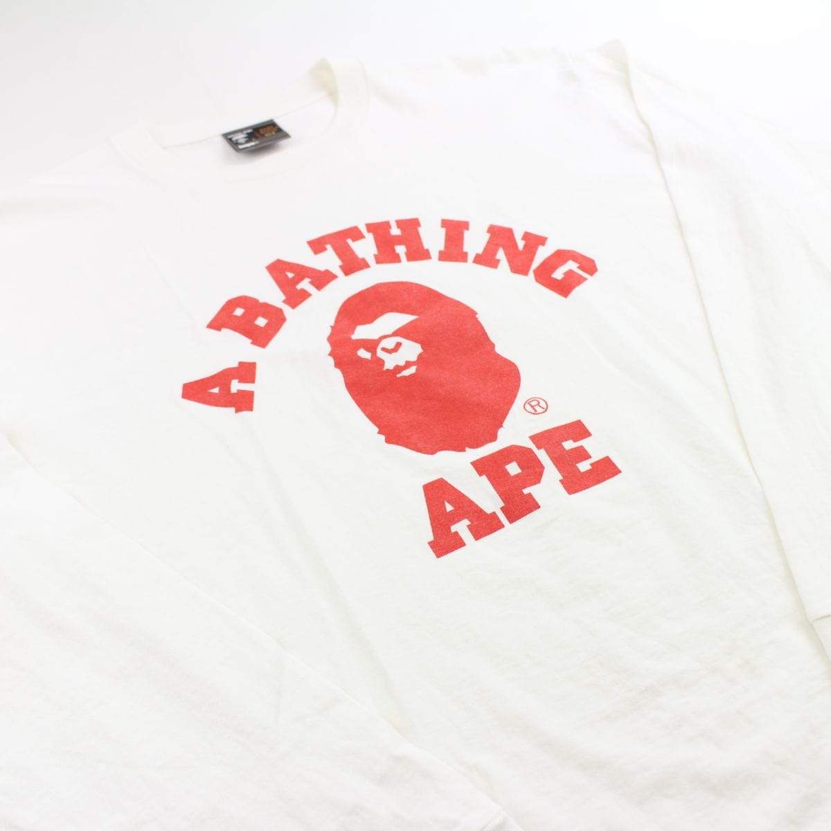 bape red angry college logo ls white - SaruGeneral