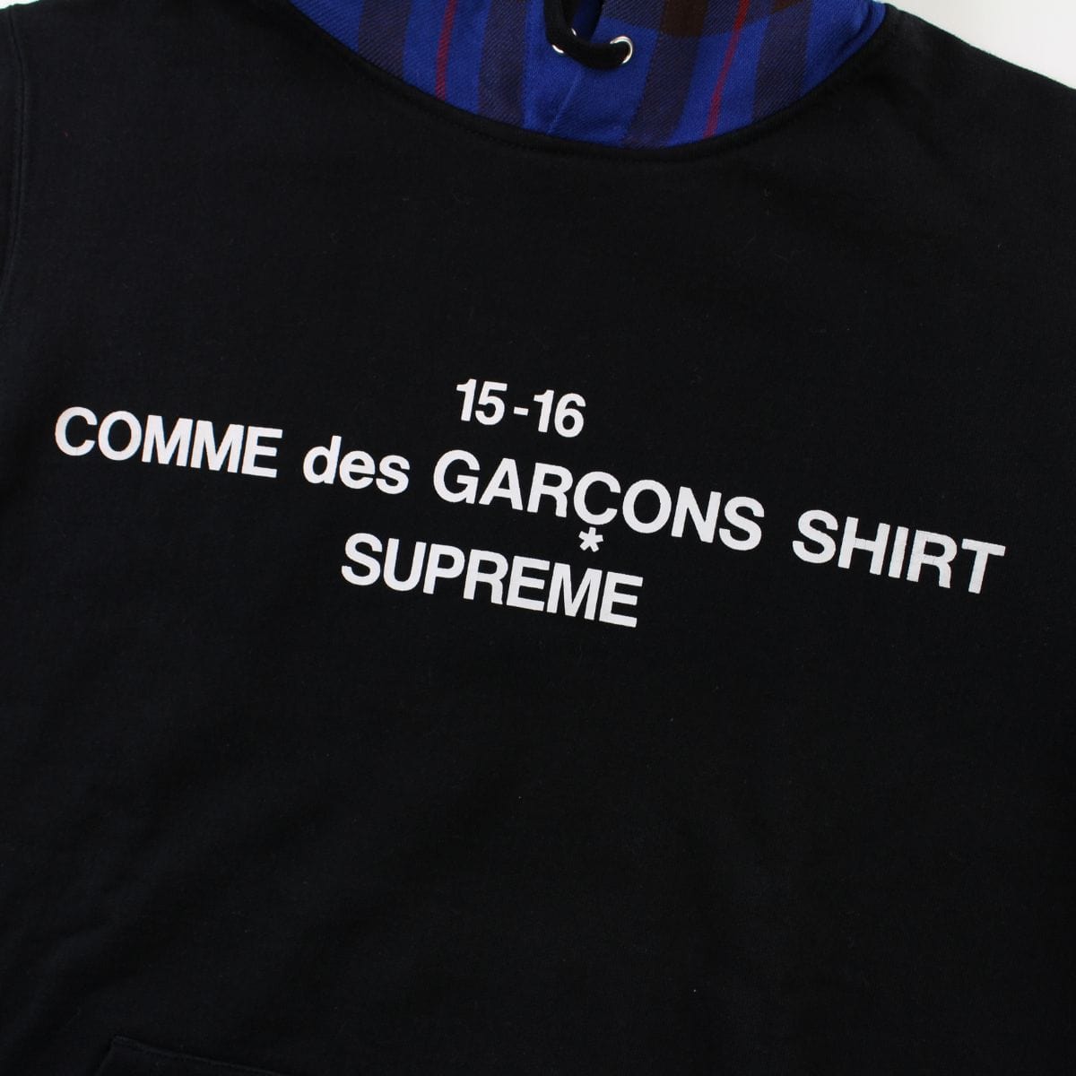 Supreme x CDG Blue Plaid Hoodie Black - SaruGeneral