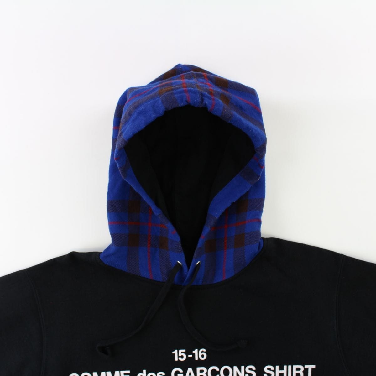 Supreme x CDG Blue Plaid Hoodie Black - SaruGeneral