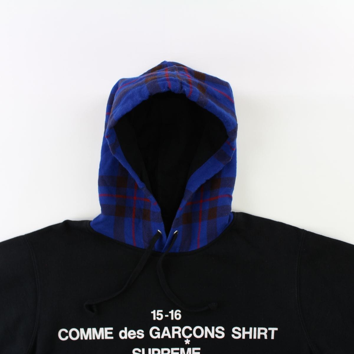 Supreme x CDG Blue Plaid Hoodie Black - SaruGeneral