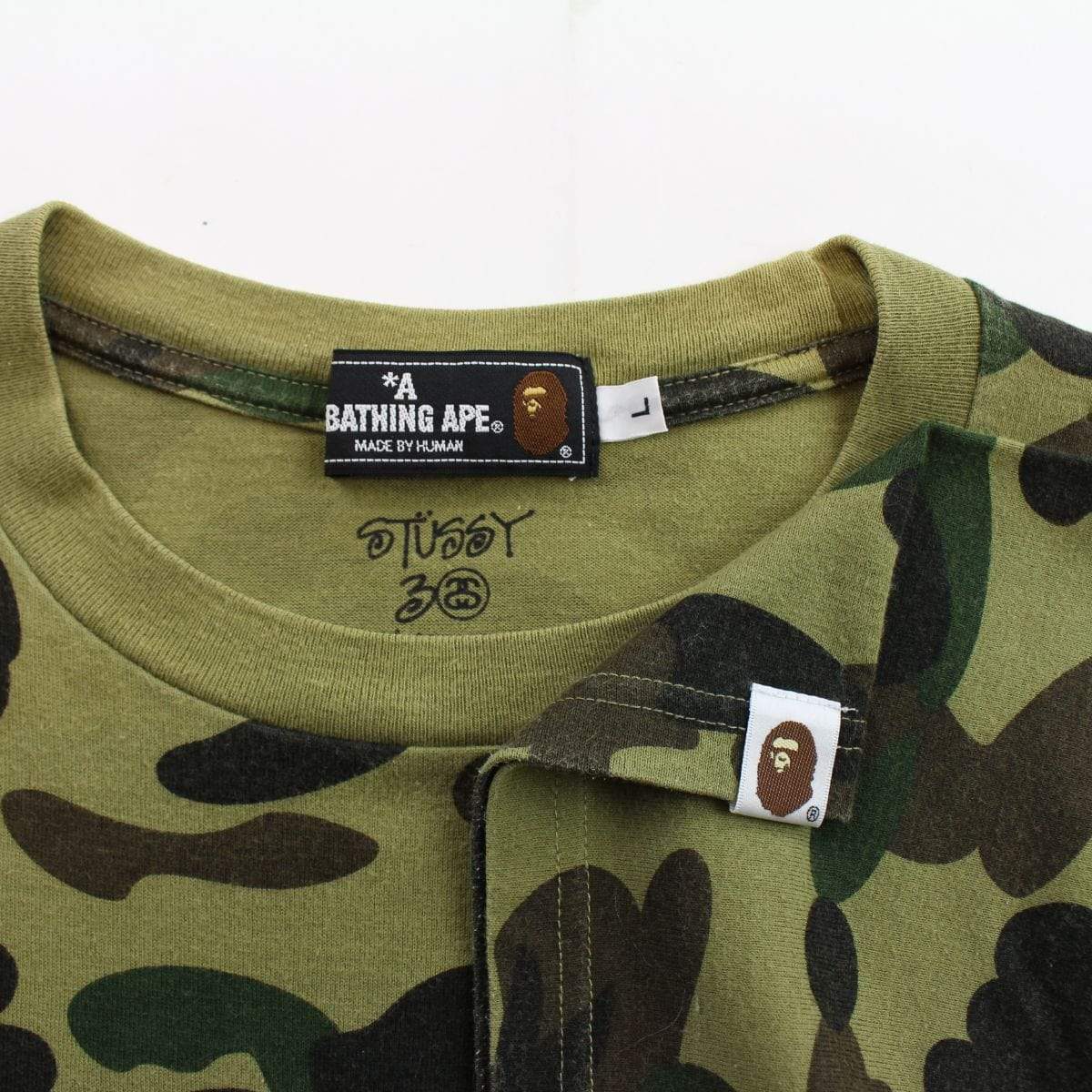 bape x stussy 1st green camo tee - SaruGeneral