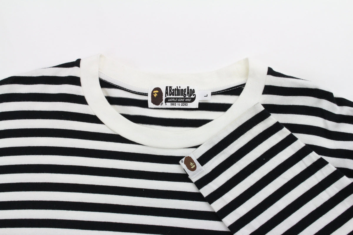Bape Point Head DSM logo Stripe LS White Black - SaruGeneral