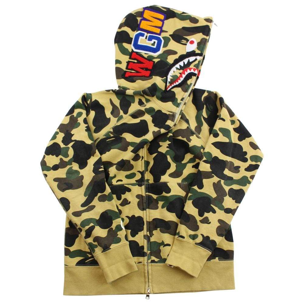 bape 1st yellow camo wgm shark hoodie - SaruGeneral