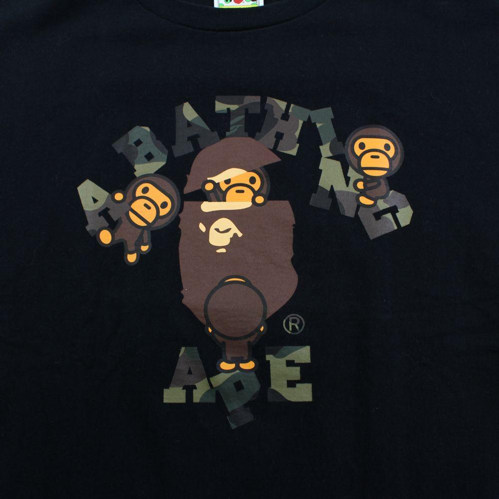 Bape 1st Green Camo Baby Milo College Logo Tee Black - SaruGeneral