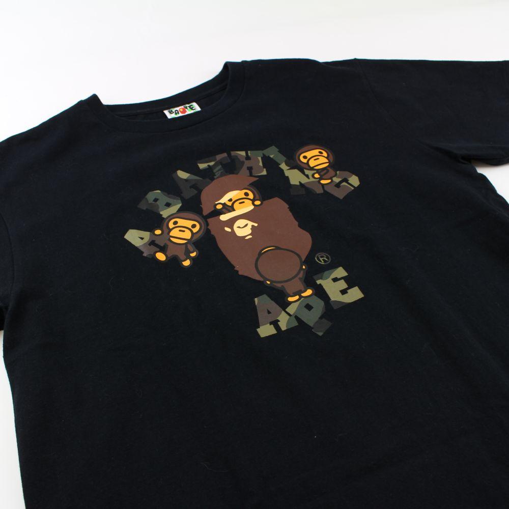 Bape 1st Green Camo Baby Milo College Logo Tee Black - SaruGeneral