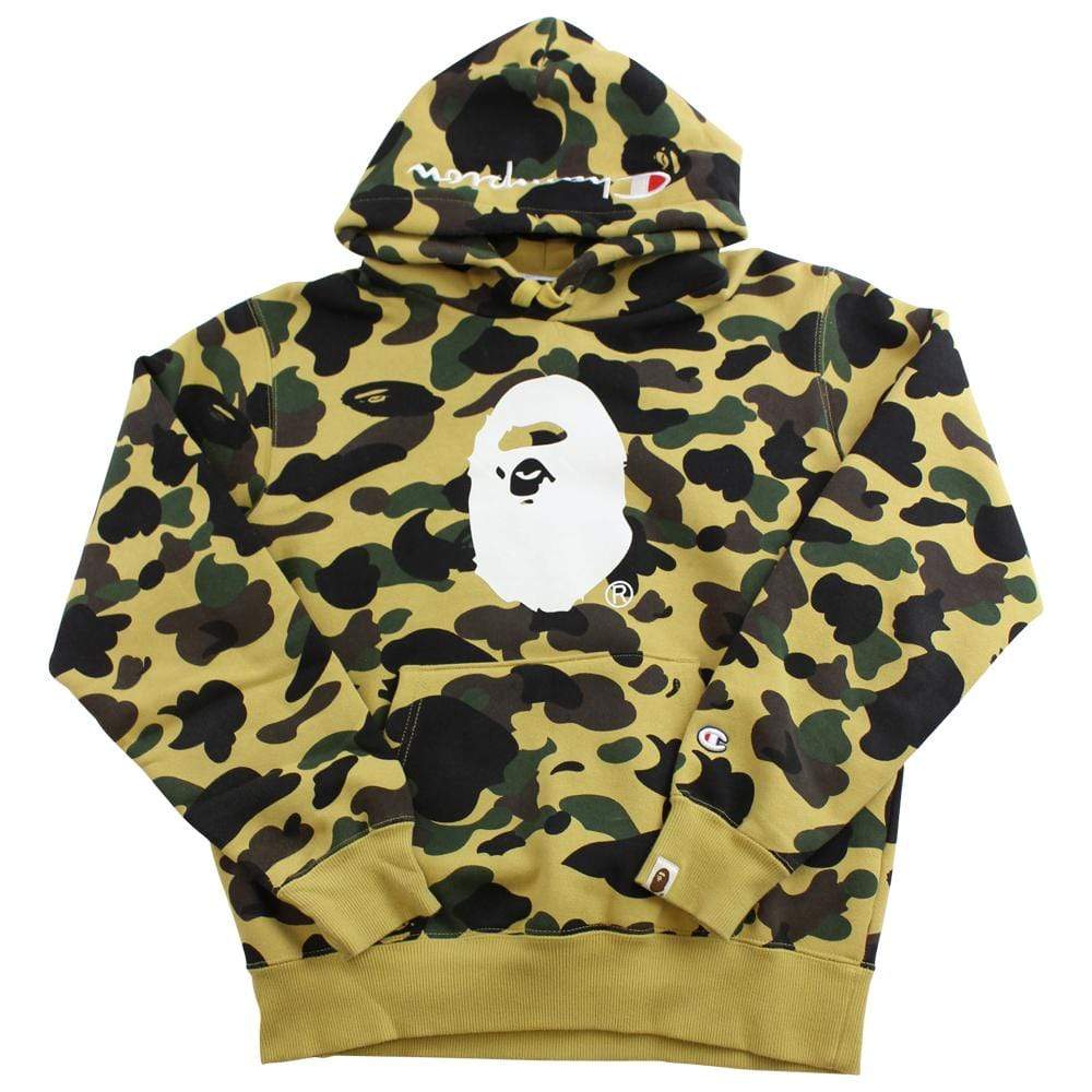 bape x champion 1st yellow camo hoodie - SaruGeneral
