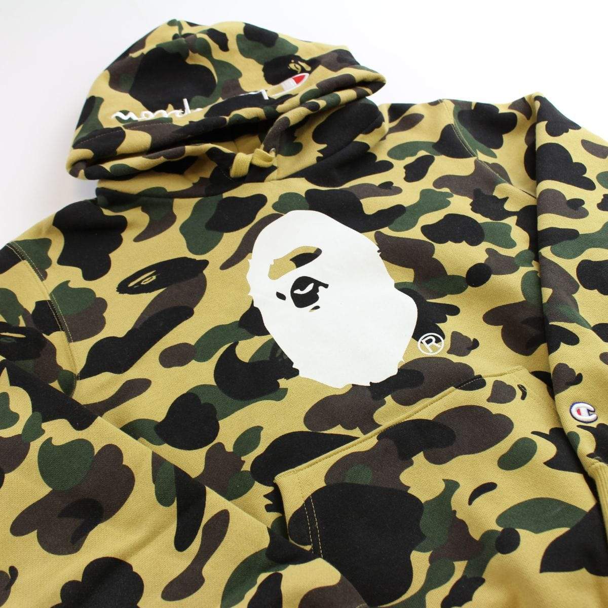 bape x champion 1st yellow camo hoodie - SaruGeneral