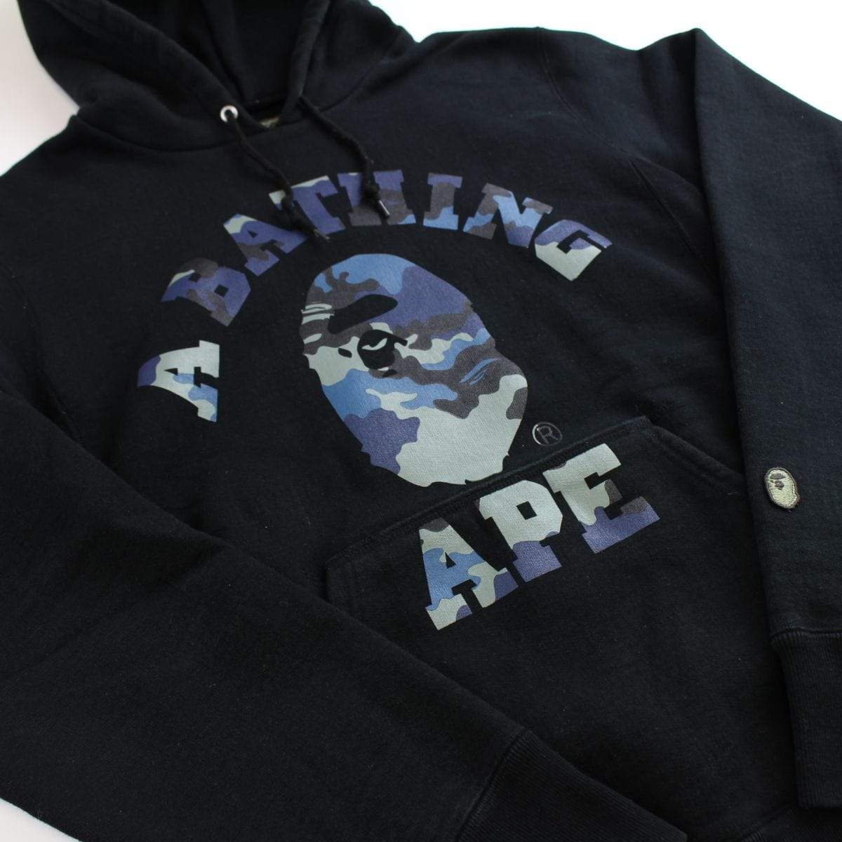 bape blue woodland camo college hoodie black - SaruGeneral