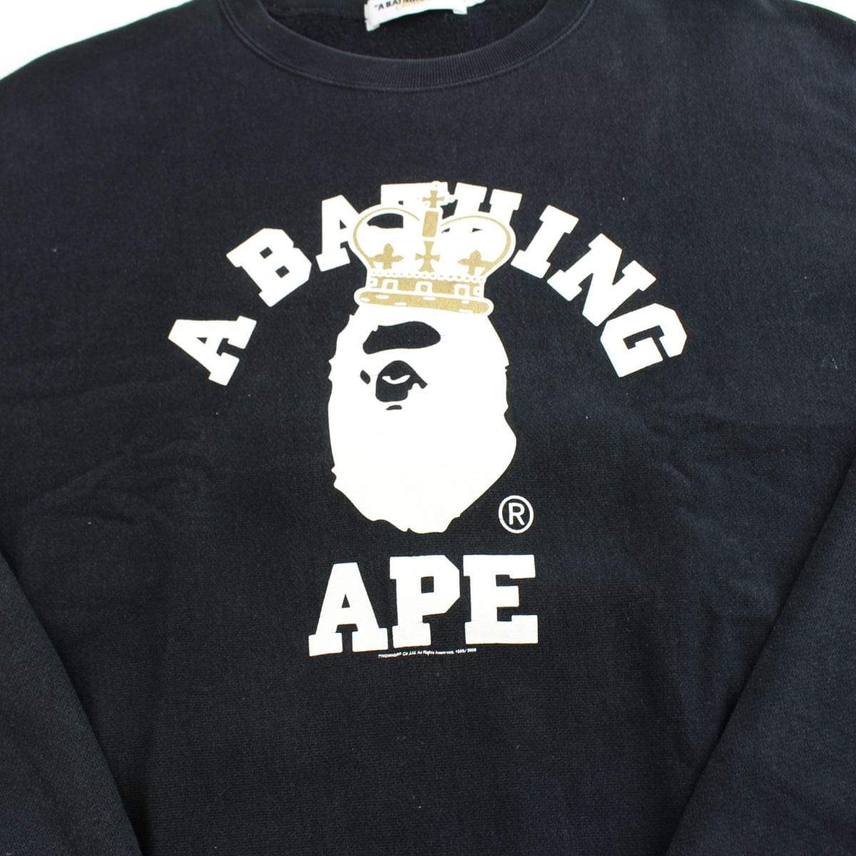 bape crown college logo crewneck black - SaruGeneral