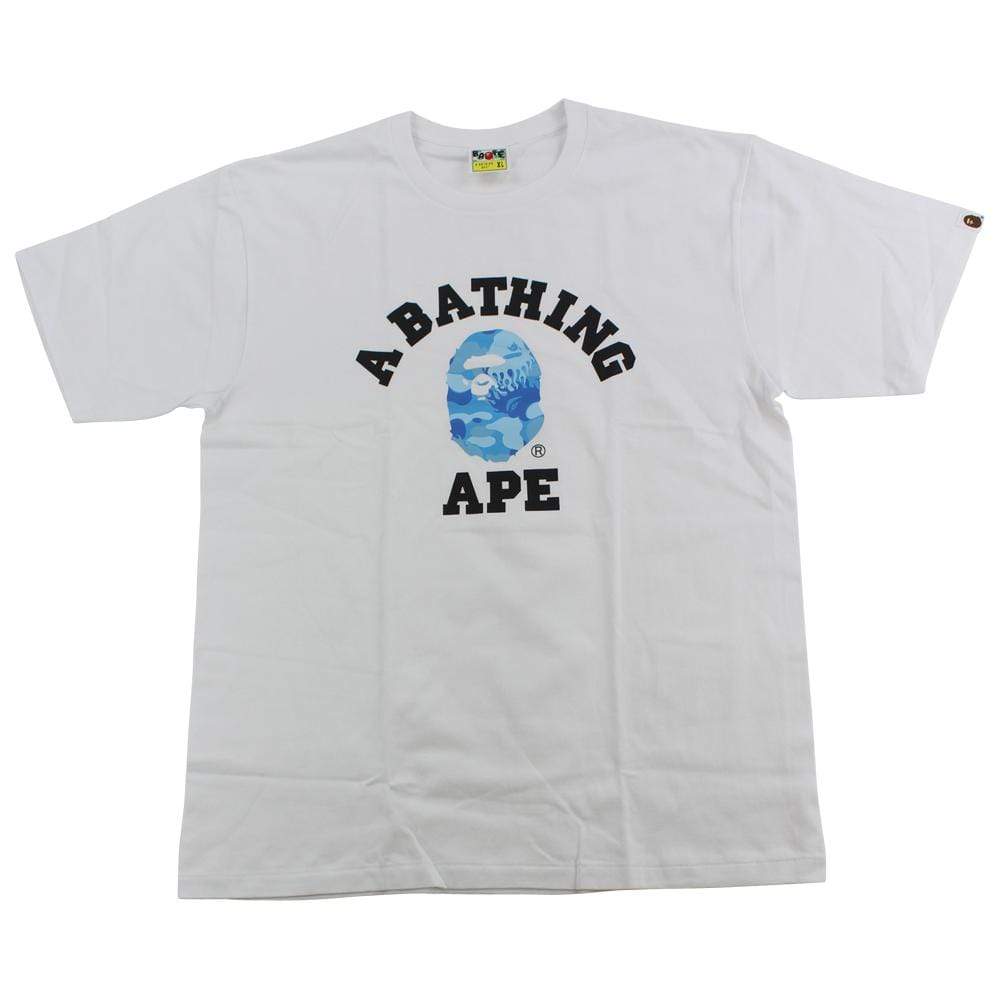 Bape ABC Blue Flame Camo College Logo Tee White - SaruGeneral