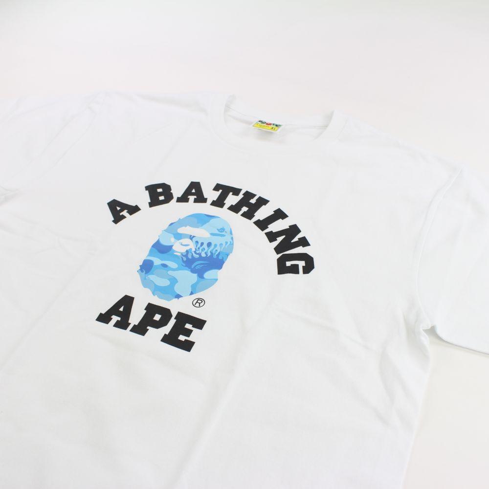 Bape ABC Blue Flame Camo College Logo Tee White - SaruGeneral