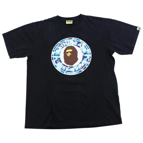 T-shirt Bape bleu camouflage Busy Works avec logo noir