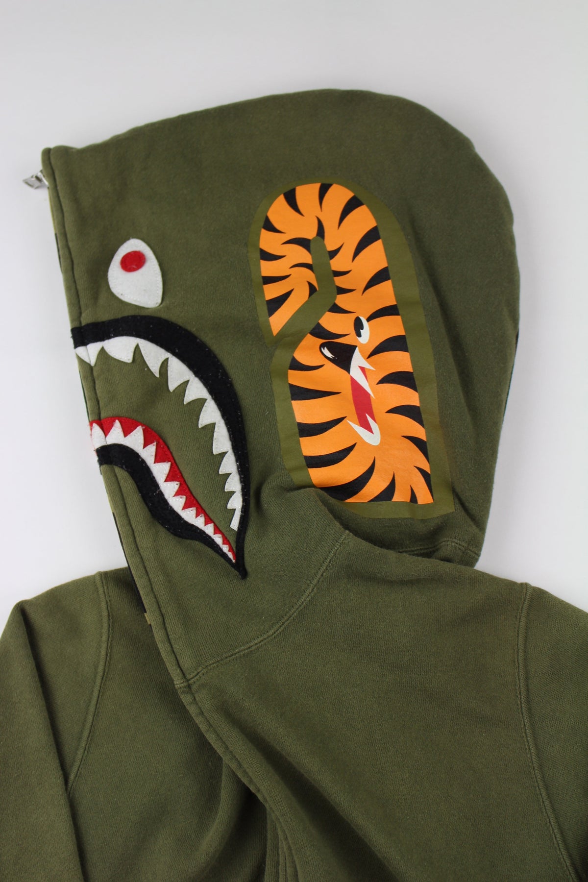 Bape 1st Green Camo Half Shark Hoodie Olive (2005) - SaruGeneral