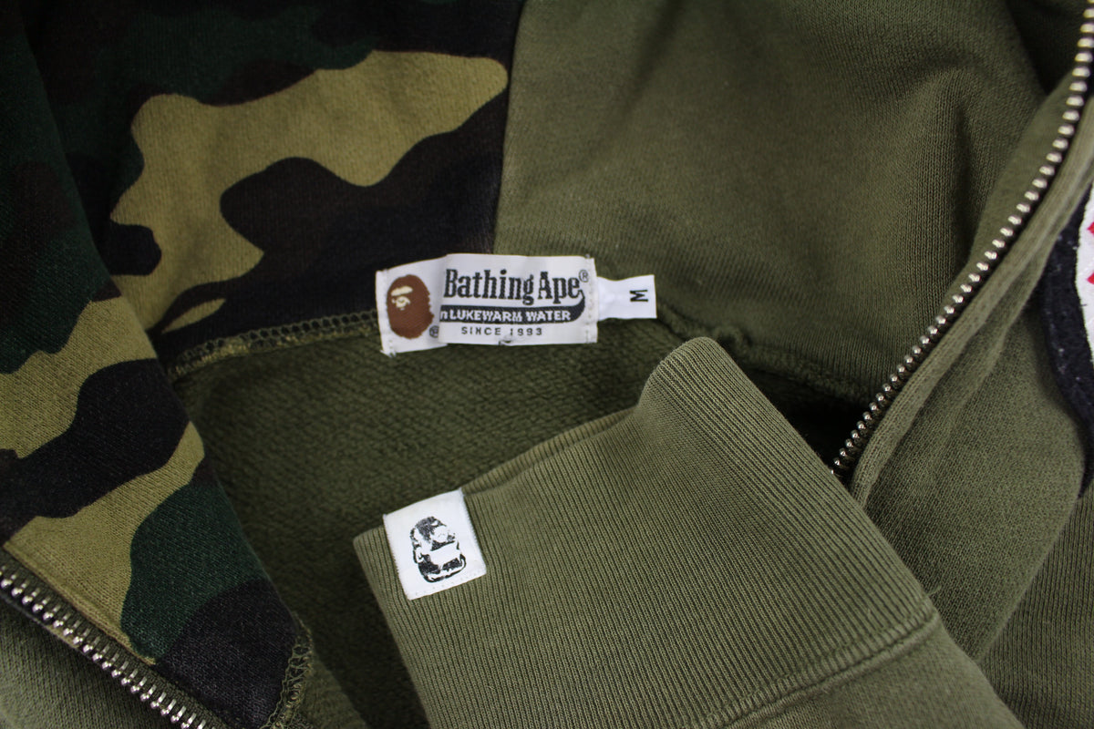 Bape 1st Green Camo Half Shark Hoodie Olive (2005) - SaruGeneral