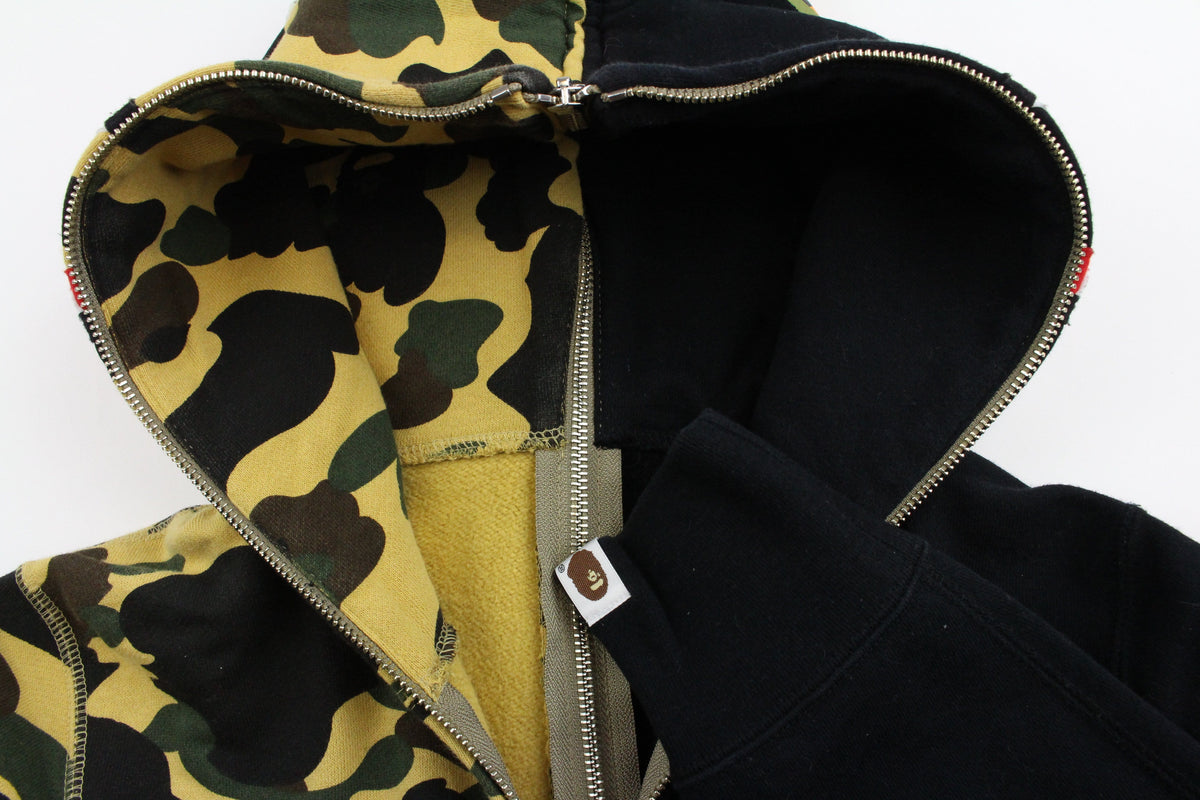 Bape 1st Yellow Camo Half Shark Hoodie Black - SaruGeneral