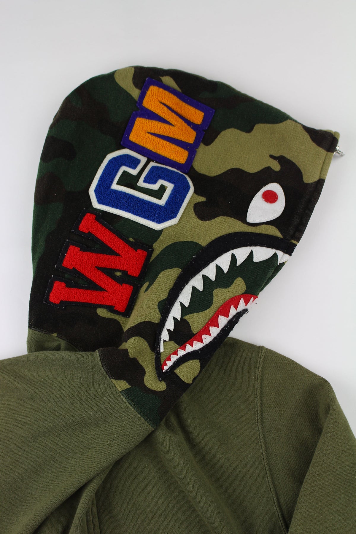 Bape 1st Green Camo Half Shark Hoodie Olive (2005) - SaruGeneral