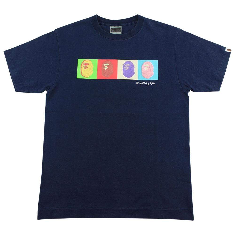 Bape Andy Warhol Big Ape Logos Tee Navy - SaruGeneral